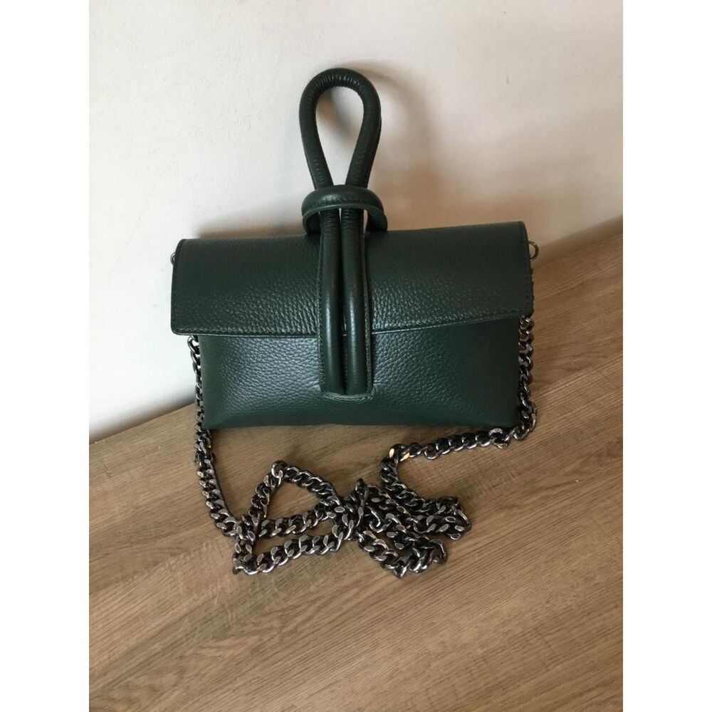 Borse In Pelle Leather Bag Sage Green w/Gunmetal Chain Crossbody Strap
